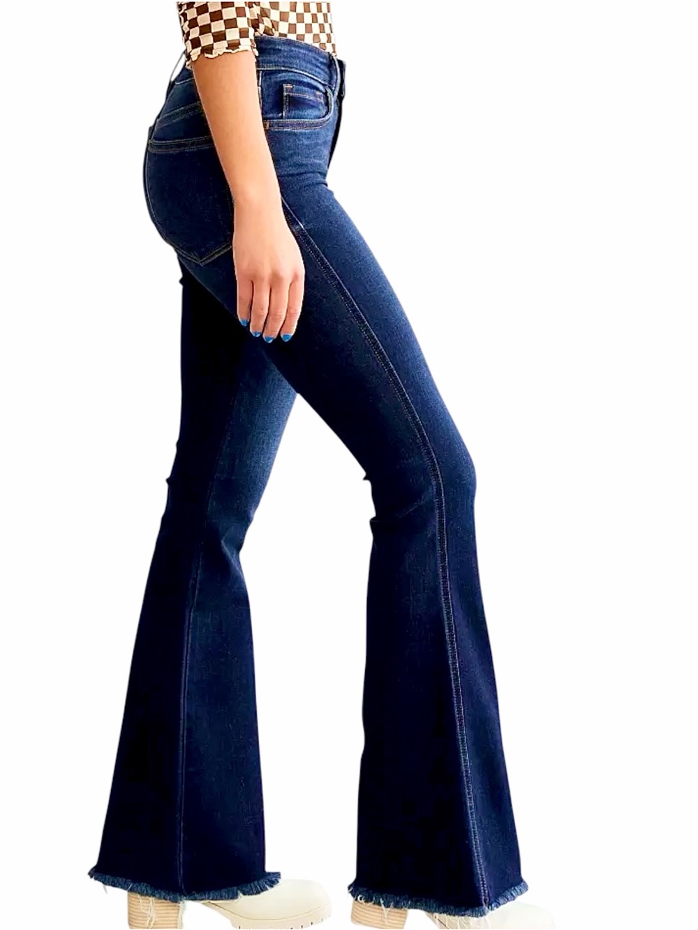 Flying Monkey – Mid Rise Flare Stretch Jeans Raw Hem Dark Wash – Sz. 28